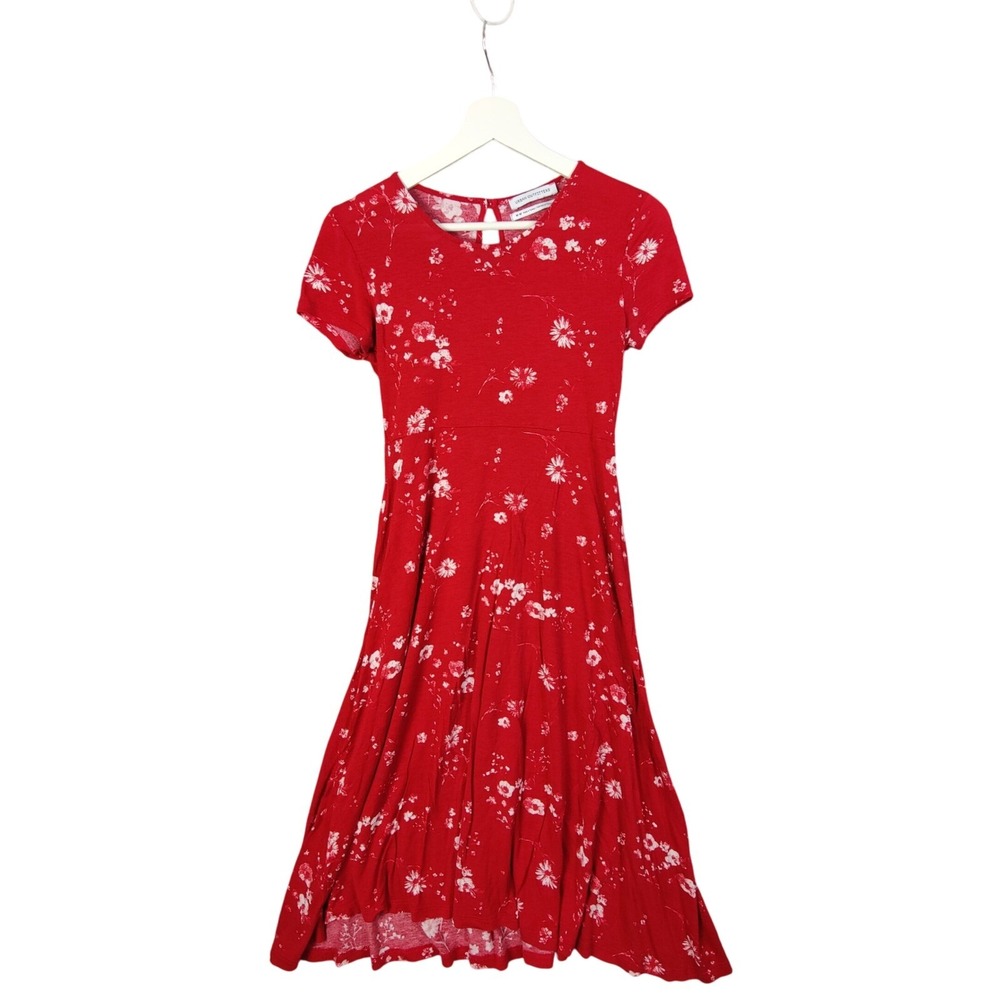 Urban Outfitters Womens Coquette Romantic Floral Midi Dress Short Sleeve Red M